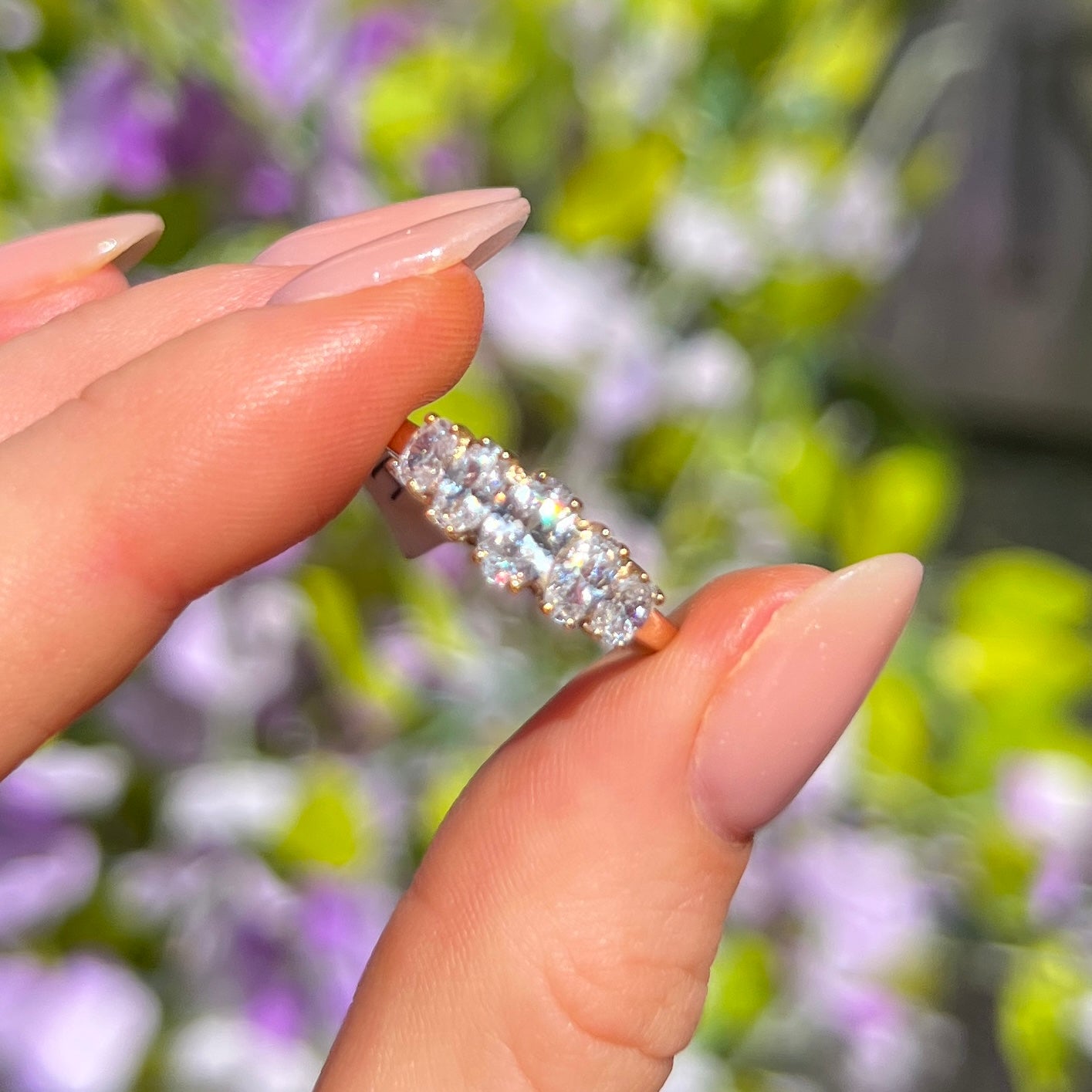 9ct Yellow Gold Oval Cut Five Stone Cubic Zirconia Ring - Size M ½