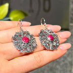 Round Cut Ruby Sterling Silver Boho Drop Earrings