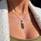 Rough Cut Green Moldavite Sterling Silver Pendant