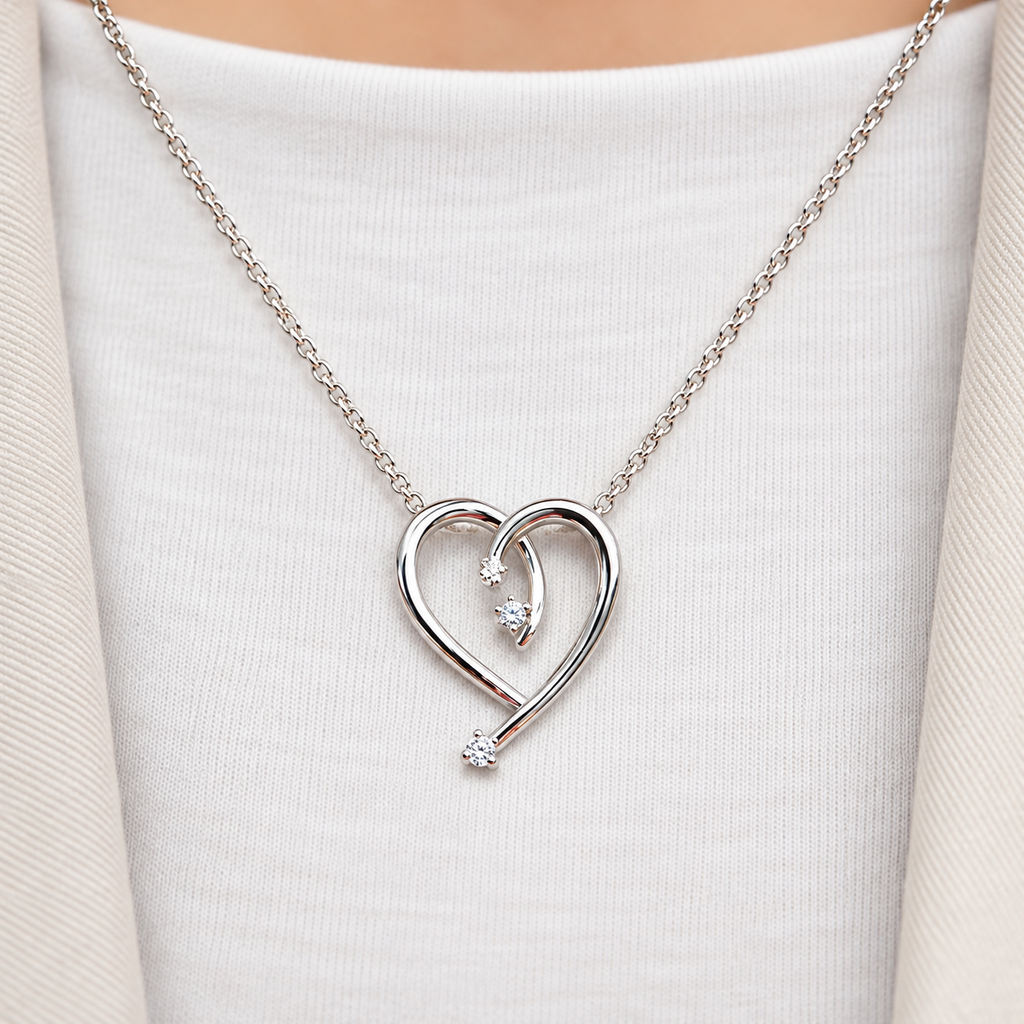 Cubic Zirconia Sterling Silver Swirling Heart Necklace
