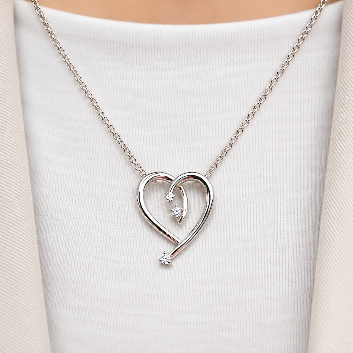 Cubic Zirconia Sterling Silver Swirling Heart Necklace