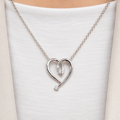 Cubic Zirconia Sterling Silver Swirling Heart Necklace