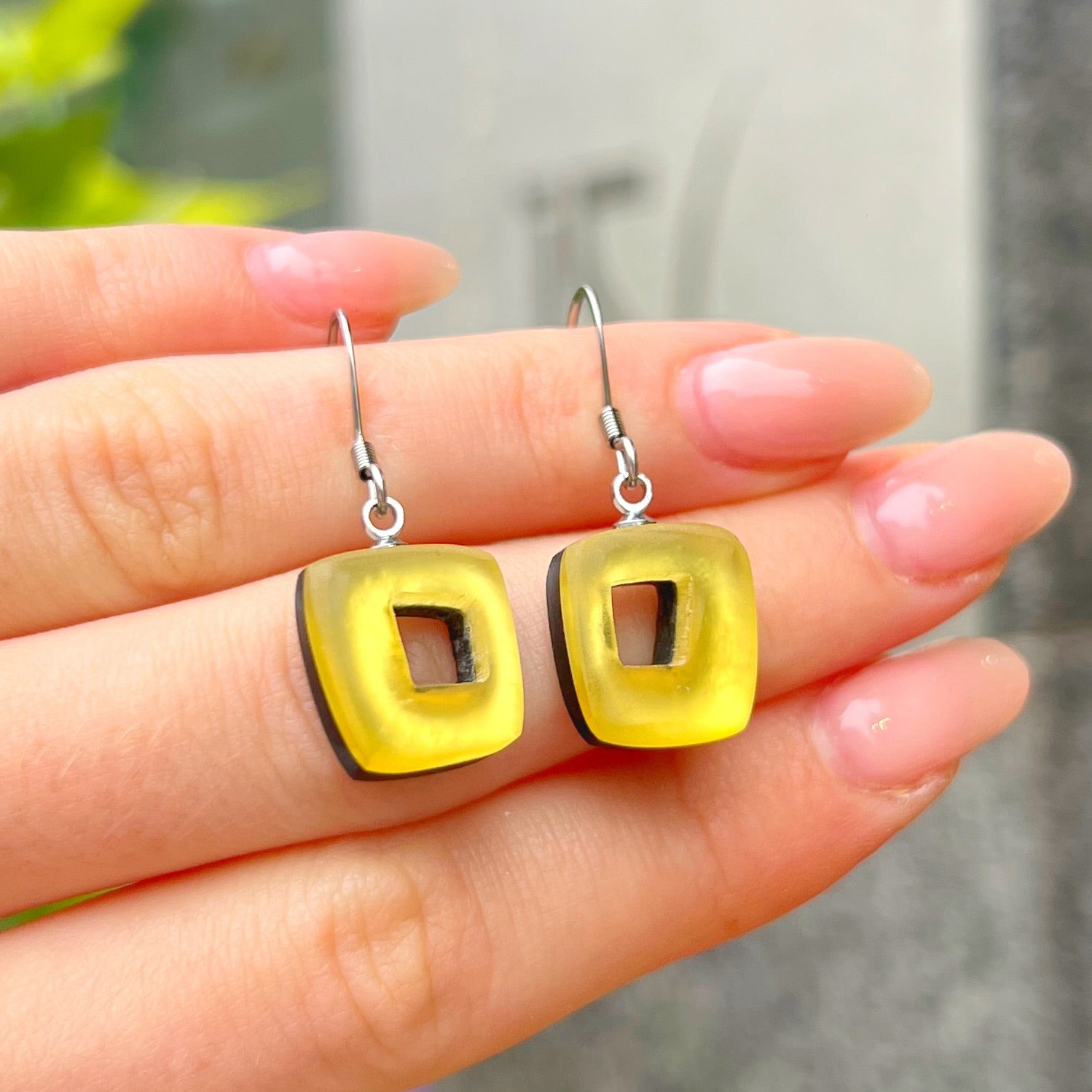 Yellow Hollow Squares Drop Earrings | Watch This Space