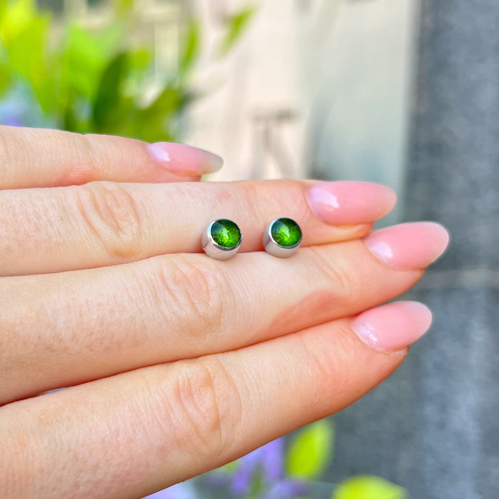 Small Green Round Stud Earrings | Watch This Space