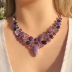 Amethyst, Mohave Turquoise and Charoite Sterling Silver Chunky Necklace