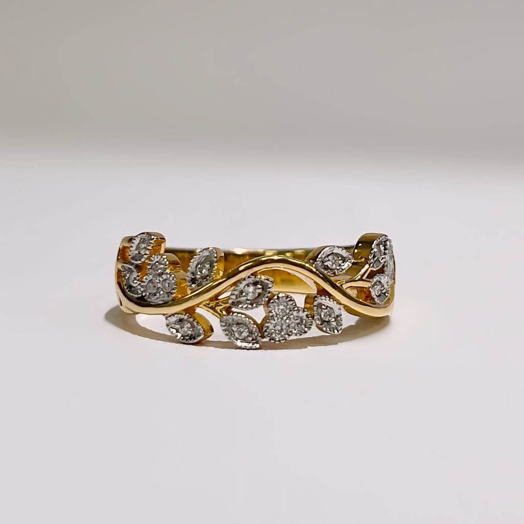 'The Flora' Floral Diamond 18ct Yellow Gold Band Ring | Size M ½