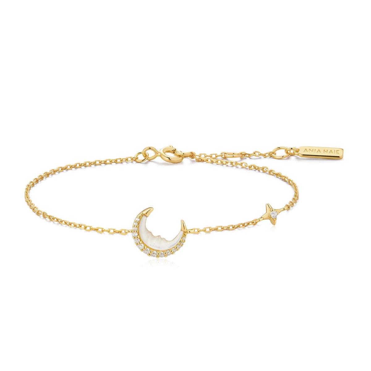 Mother of Pearl Crescent Moon 14ct Gold Plated Bracelet | Ania Haie