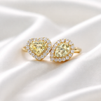 'The Lovers' Natural Yellow Diamond 18ct Yellow Gold Heart & Pear Cut Toi et Moi Ring | Size M ½