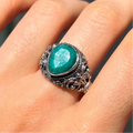 Emerald Sterling Silver Boho Ring