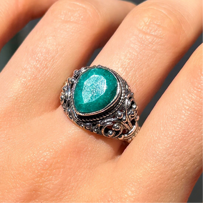 Emerald Sterling Silver Boho Ring