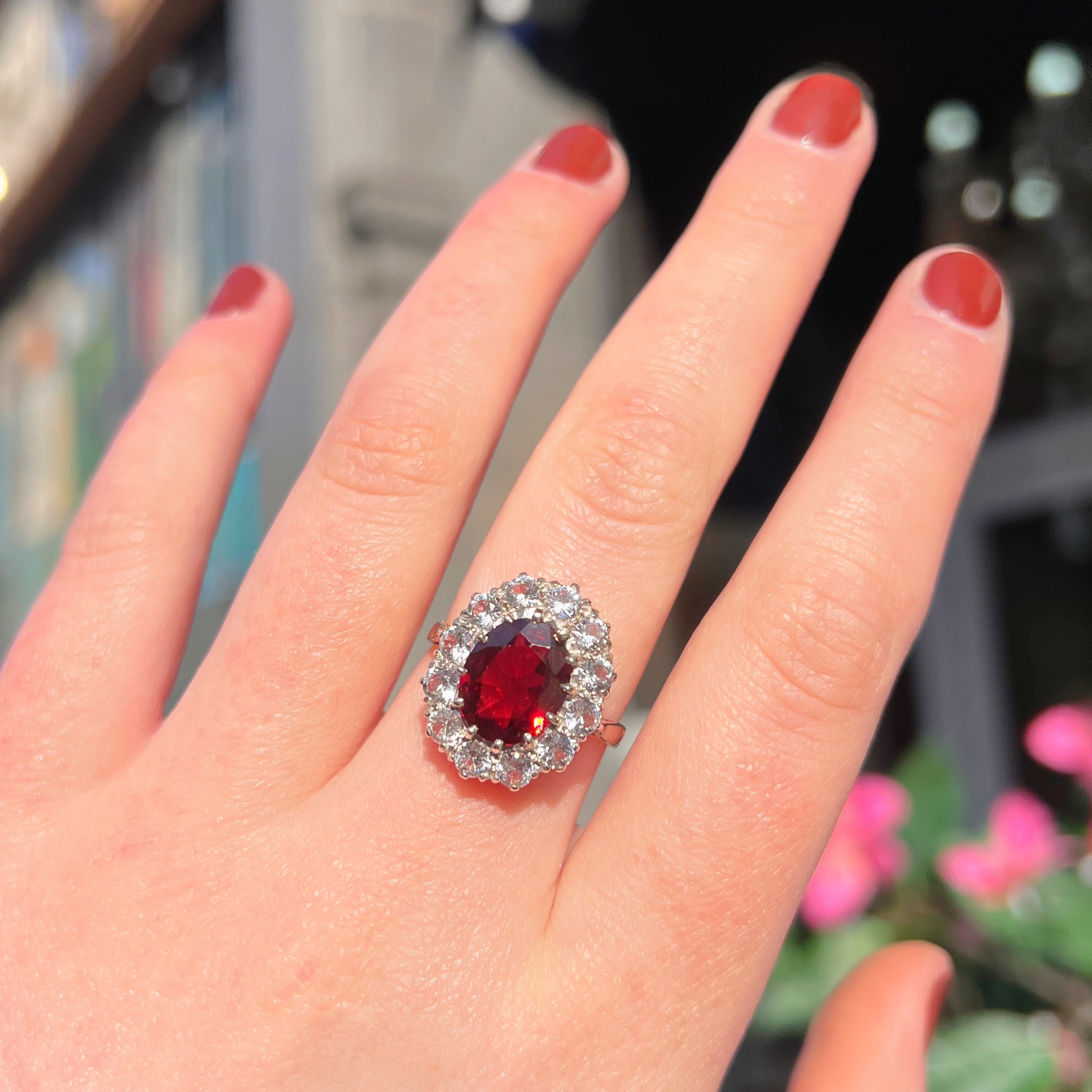 Vintage Garnet and Topaz 9ct Yellow Gold Cocktail Ring | Size R ½
