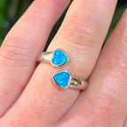 Two Hearts Blue Opal Sterling Silver Ring | Adjustable Size