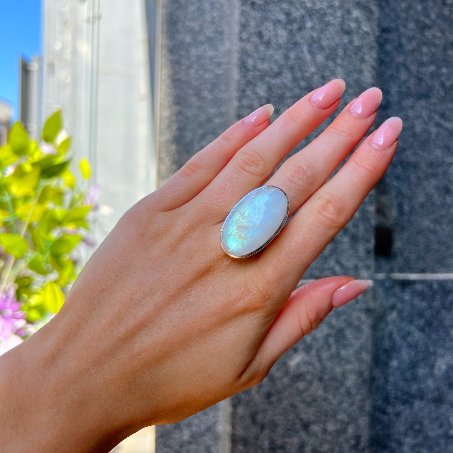 Chunky Sterling Silver Dark Blue Labradorite Ring - Adjustable Size