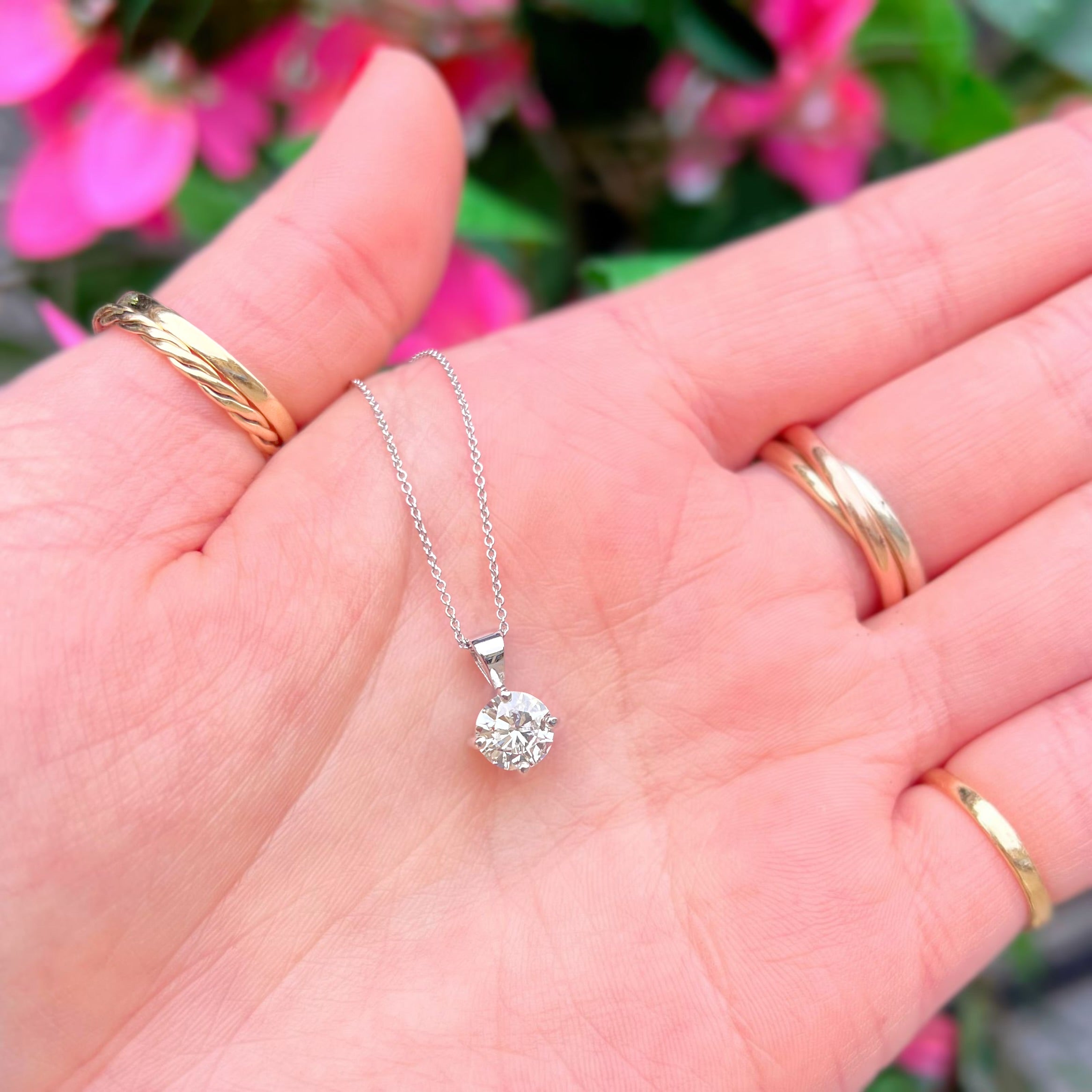 Compass Set Lab-Grown Diamond 9ct White Gold Solitaire Necklace