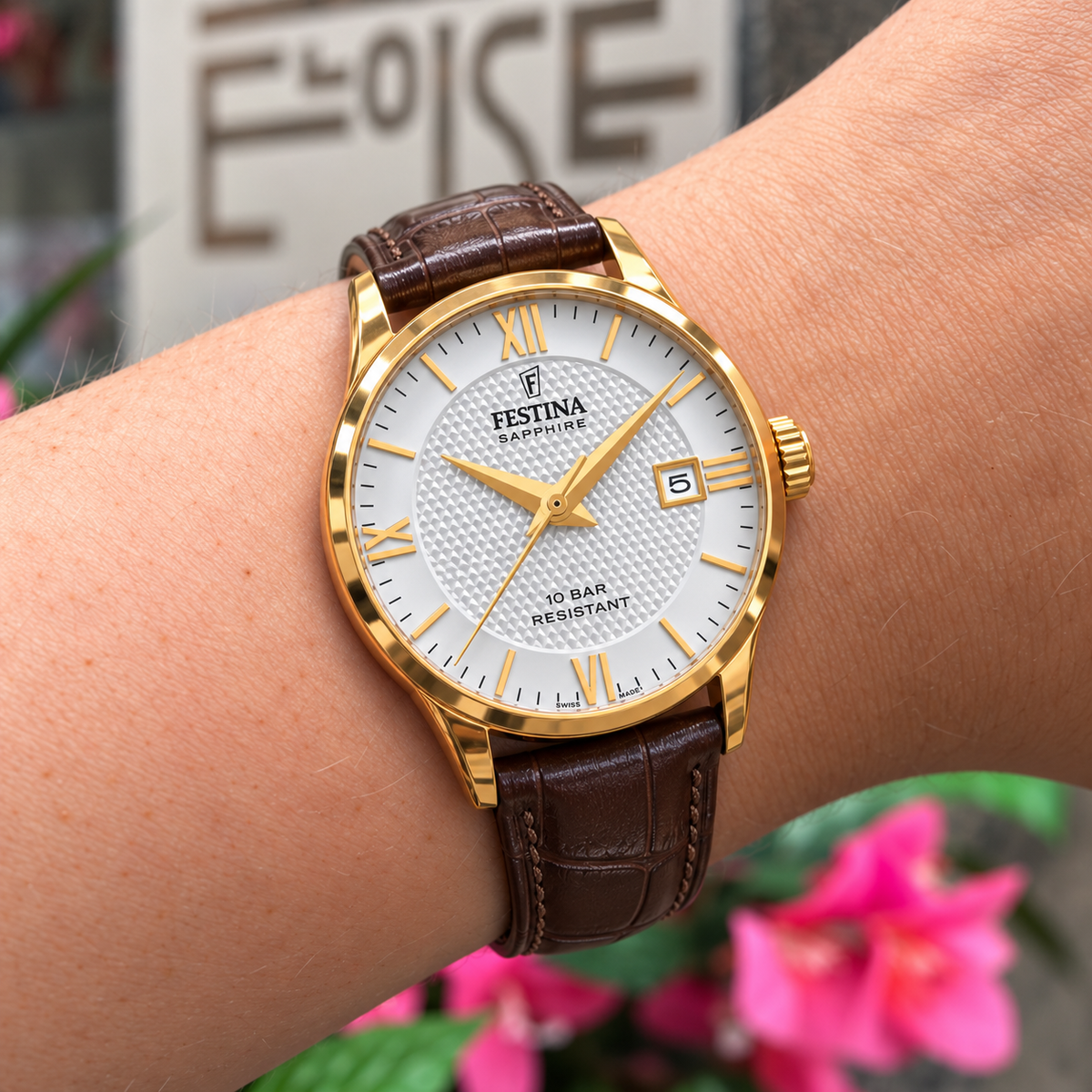 Festina | Swiss Steel Grey Dial Brown Leather Strap Watch | Ladies