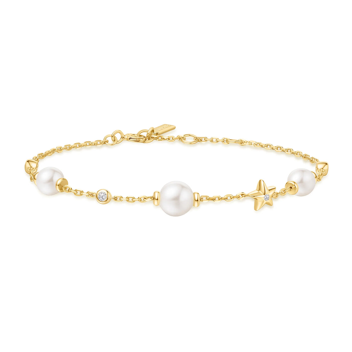 14ct Gold Plated Cubic Zirconia Shell Pearl and Star Station Bracelet | Ania Haie