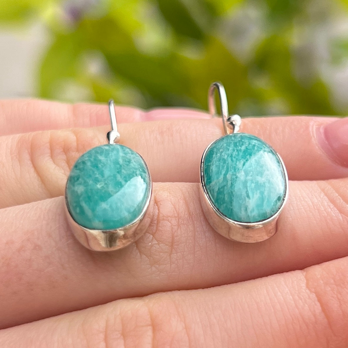 Sterling Silver Oval Blue Amazonite Drop Earrings