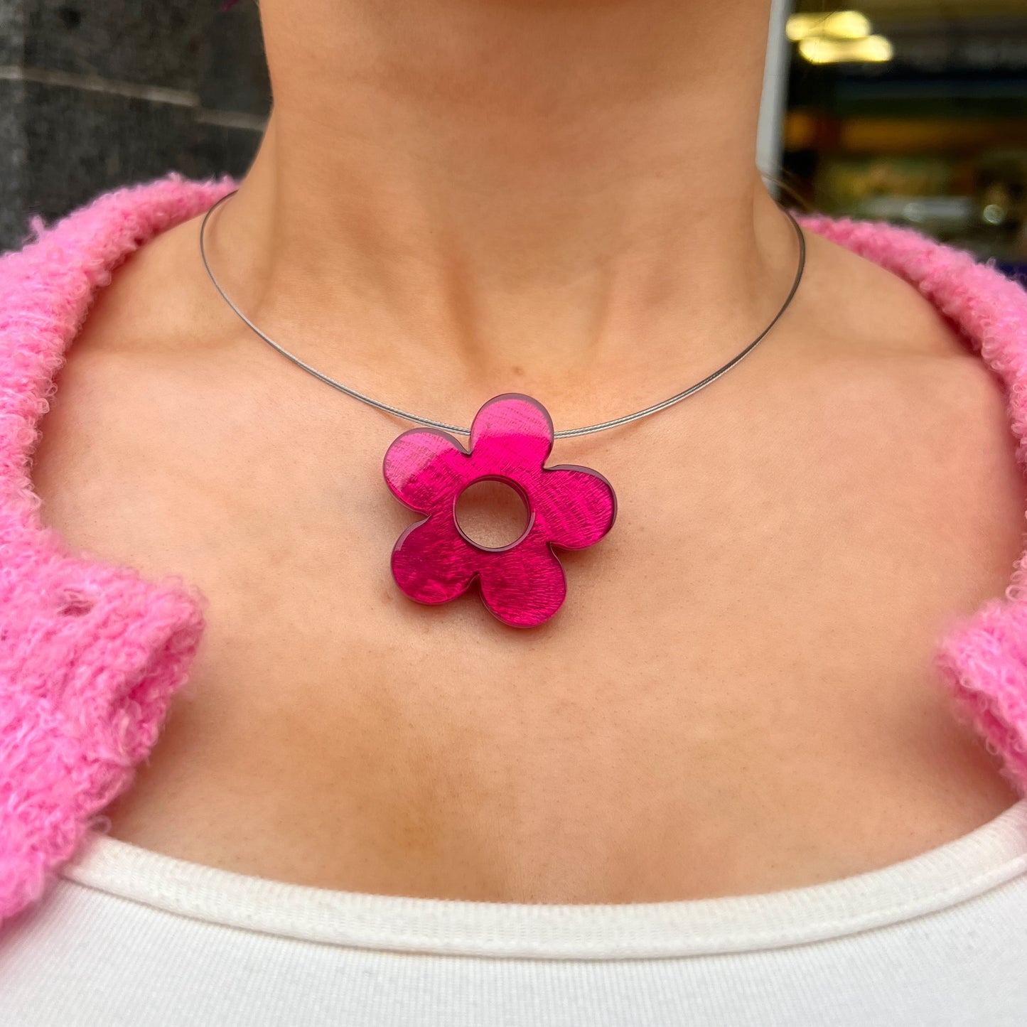 ‘Watch This Space’ Pink Flower Necklace