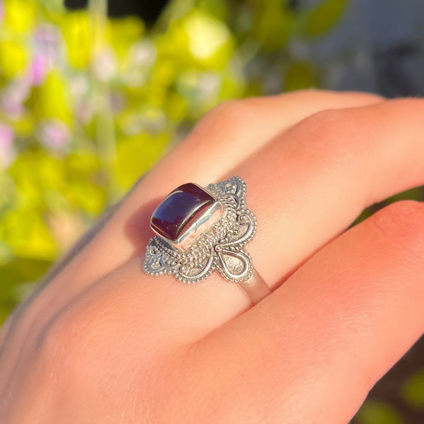 Chunky Boho Inspired Amethyst Ring - Size R ½