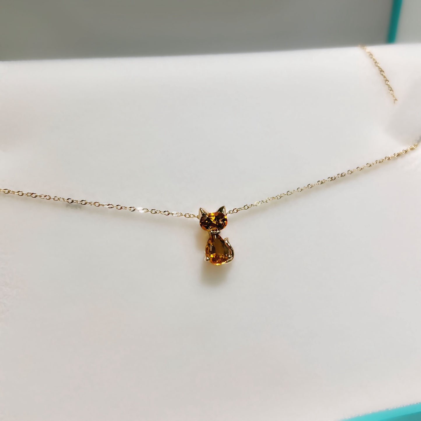 Dainty 9ct Yellow Gold Citrine Ginger Cat Necklace