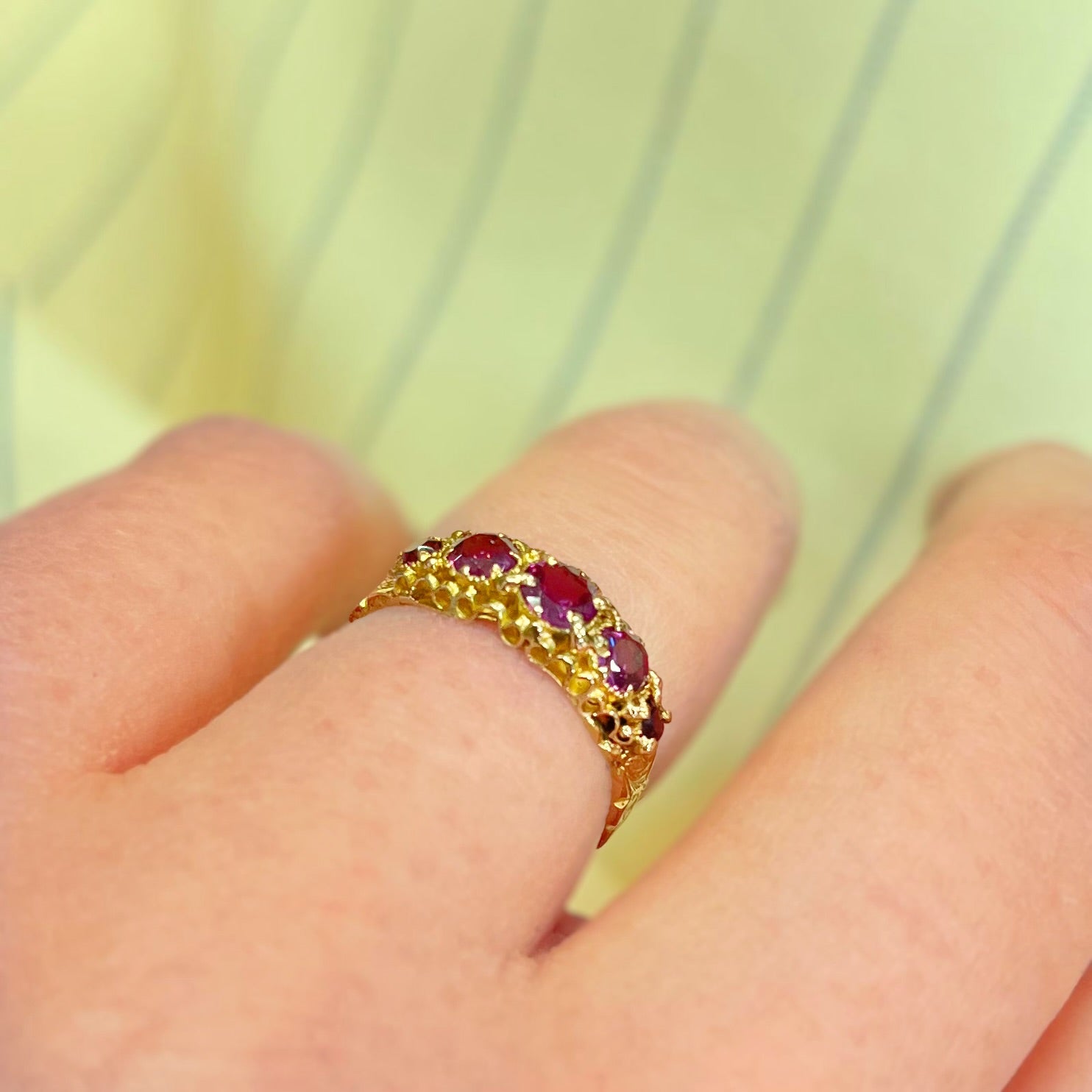 Antique Graduated Almandine Garnet 15ct Yellow Gold Five Stone Ring | Size J
