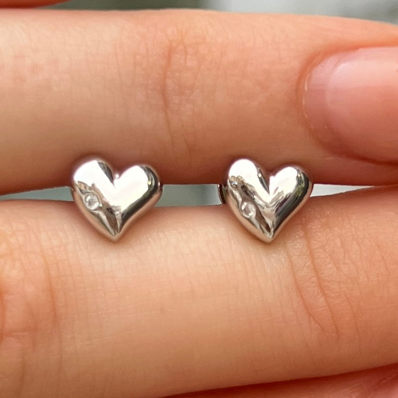 Sterling Silver Cubic Zirconia Heart Stud Earrings