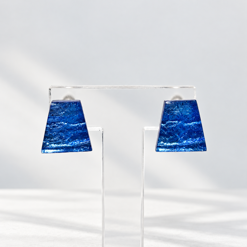 CLIP ON Blue Irregular Shaped Earrings | Watch This Space