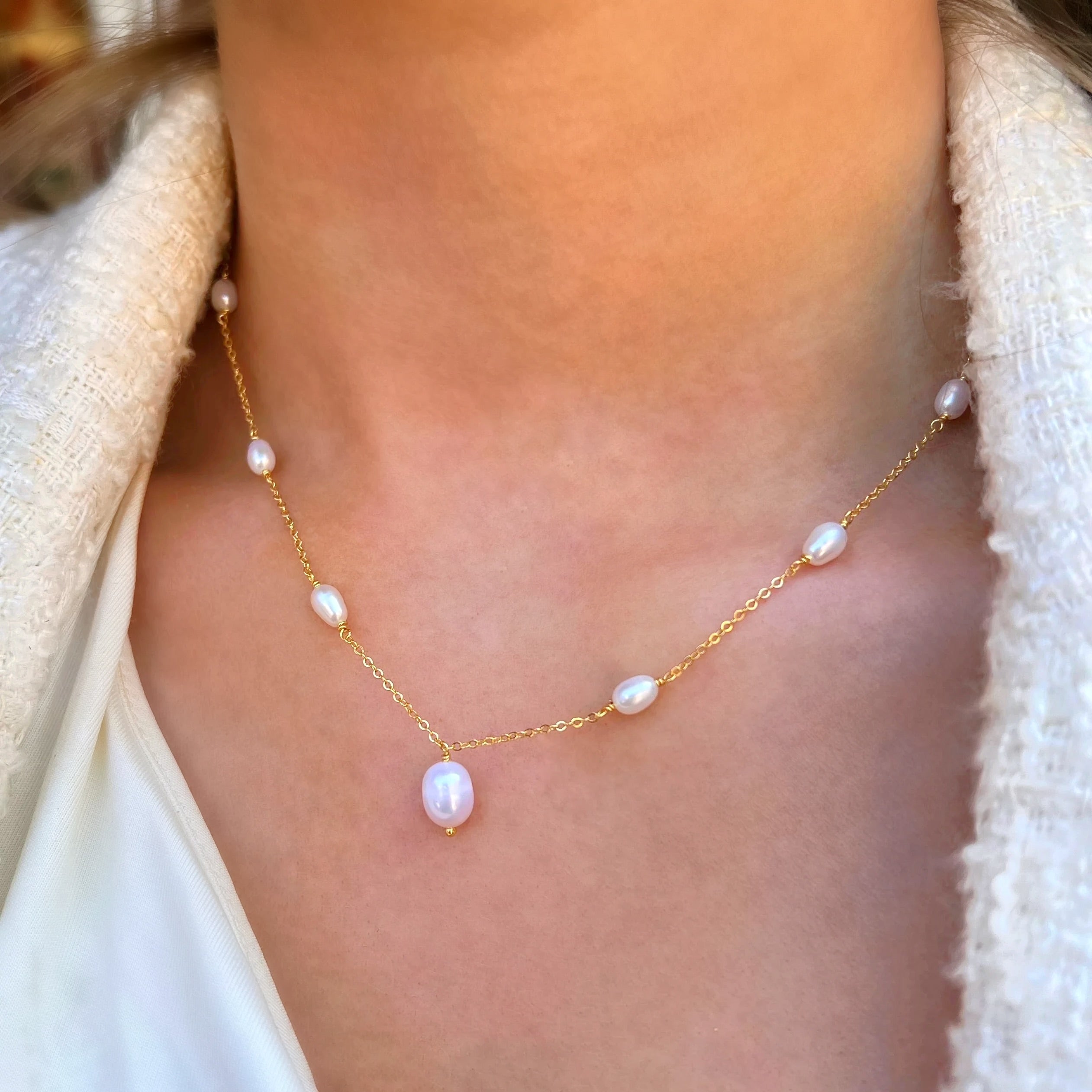 Pearl 9ct Gold Plated Chain Dainty Necklace