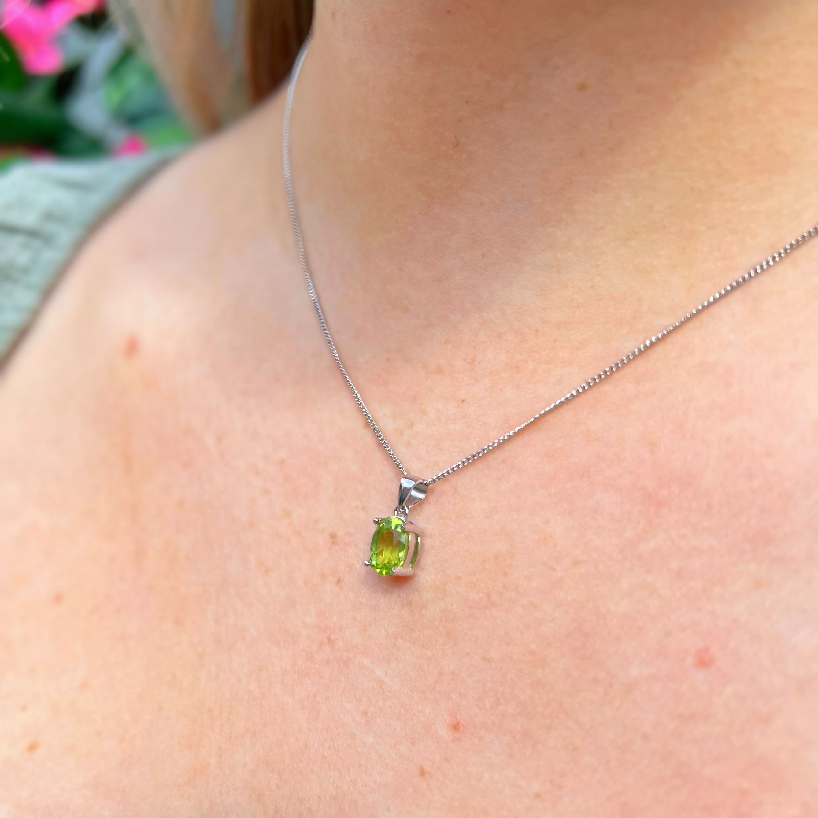 Oval Claw Set Peridot Sterling Silver Necklace and Earring Set