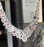 Ruby, White Pearl, Rose Quartz & Clear Quartz Sterling Silver Chunky Collar Necklace