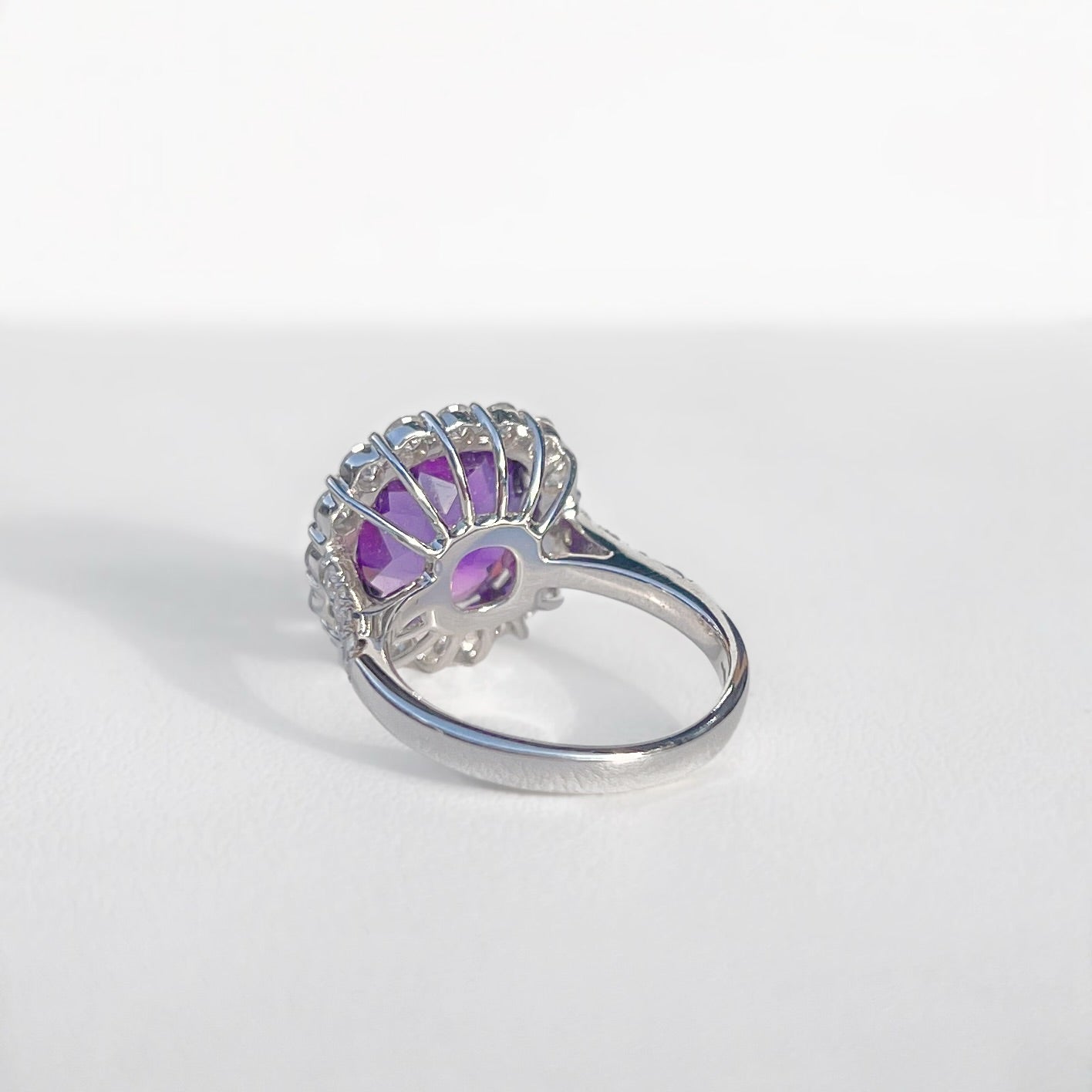 'Elizabeth' Ring - Spectacular 18ct White Gold Amethyst and Diamond Statement Dress Ring – Size N 1/2