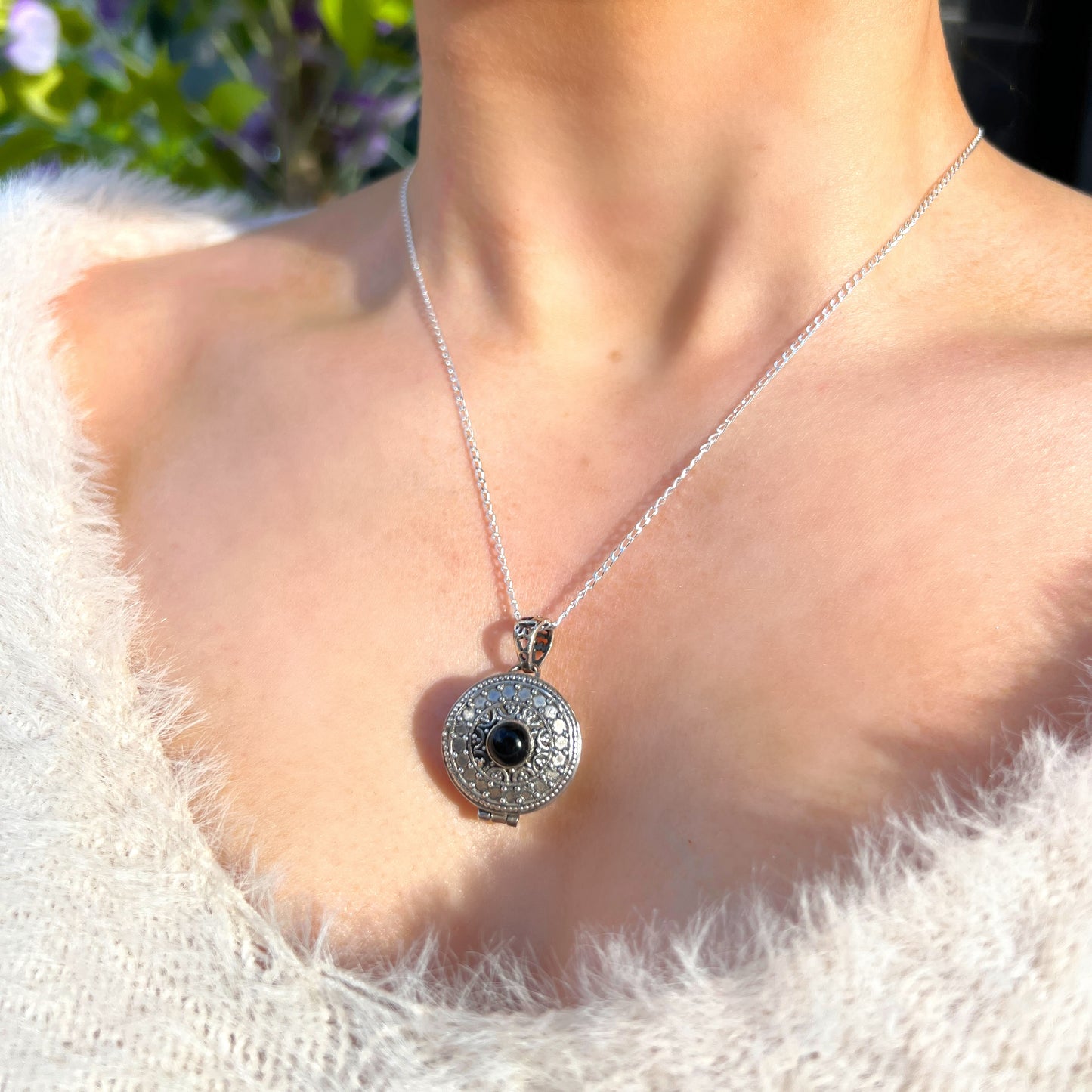 Sterling Silver Black Onyx Locket Necklace