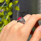 Pear Cut Ruby Sterling Silver Boho Chunky Ring | Size O