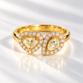 'The Lovers' Natural Yellow Diamond 18ct Yellow Gold Heart & Pear Cut Toi et Moi Ring | Size M ½