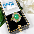 Jade and Diamond Art Deco Reproduction 9ct Yellow Gold Ring