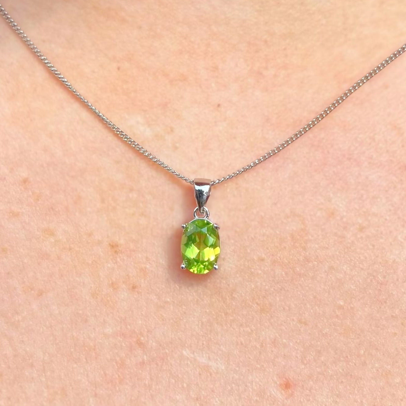 Oval Claw Set Peridot Sterling Silver Necklace and Earring Set