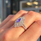 'The Victoria' Marquise Tanzanite and Diamond 18ct White Gold Ring