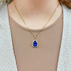 Vintage Pear Shaped Blue Tanzanite and Diamond 18ct Yellow Gold Necklace