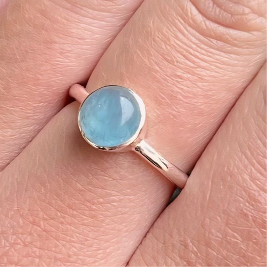 Sterling Silver Minimalist Dainty Blue Aquamarine Ring - Size L