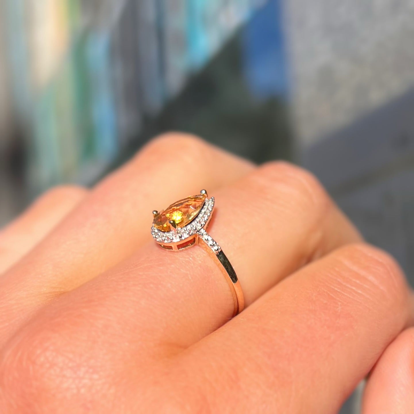 'The Belle' Citrine and Diamond 9ct Yellow Gold Pear Halo Ring | Size N
