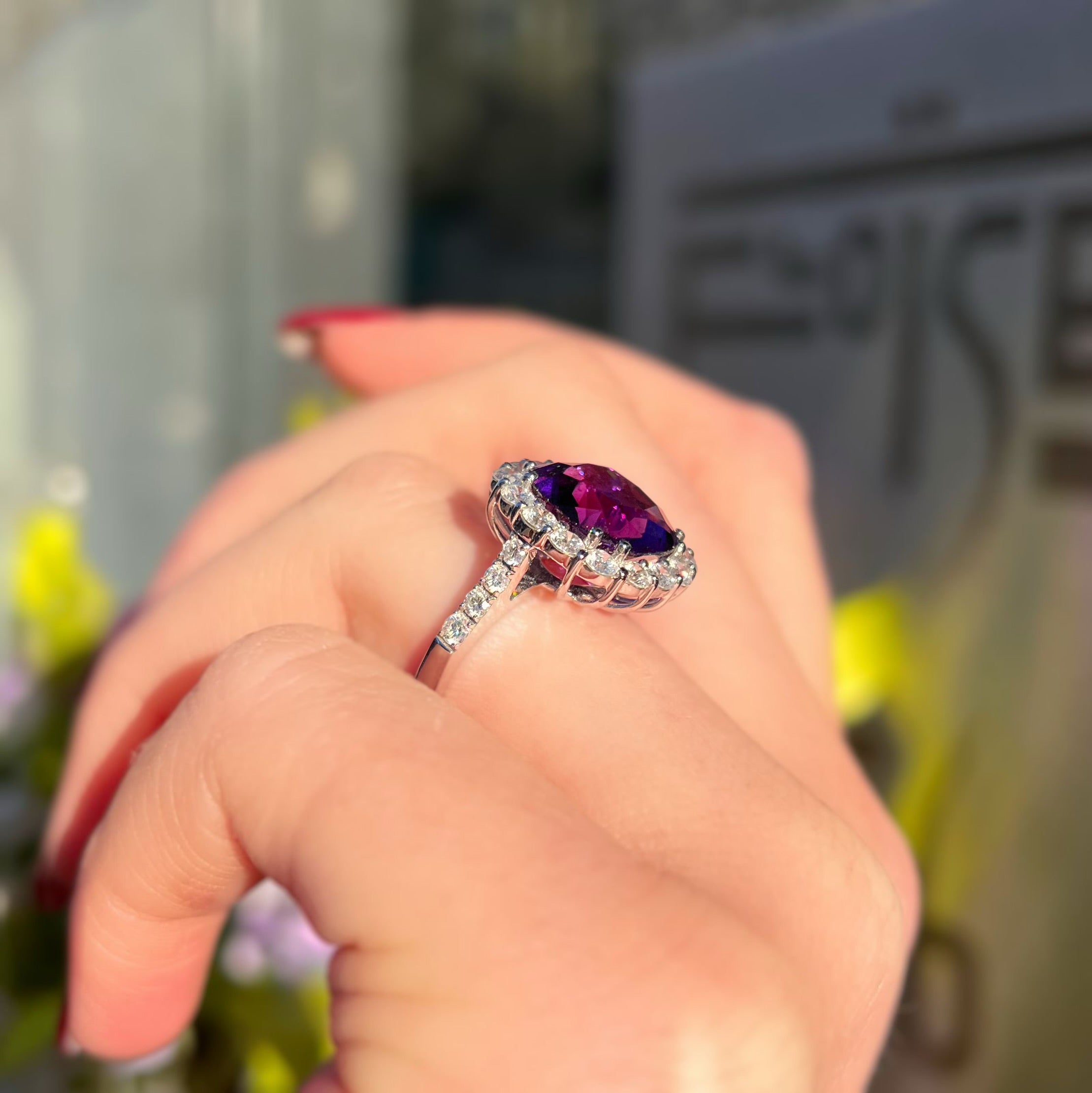 'The Elizabeth' Amethyst and Diamond 18ct White Gold Dress Ring | Size N ½