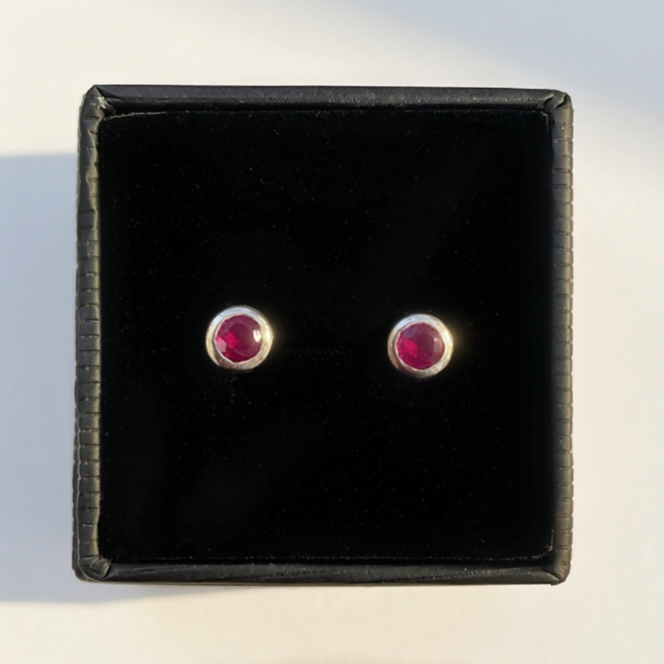 Bezel Set Round Ruby Sterling Silver Small Stud Earrings