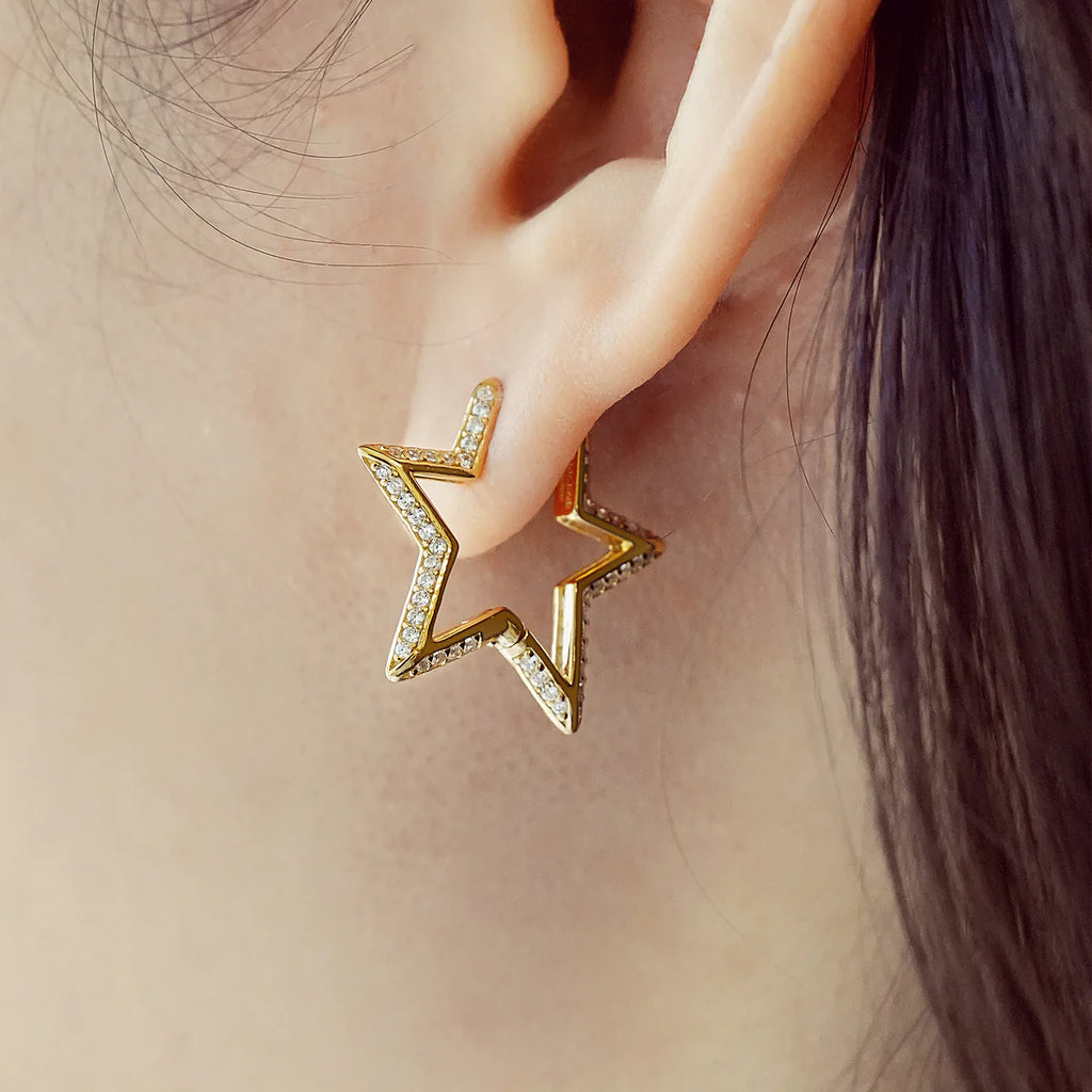 Medium Gold Star Pavé Hoop Earrings | Ania Haie