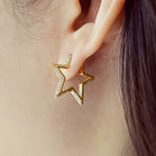 Medium Gold Star Pavé Hoop Earrings | Ania Haie