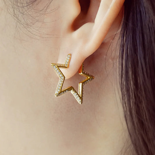 Ania Hae Gold Medium Star Pavé Hoop Earrings