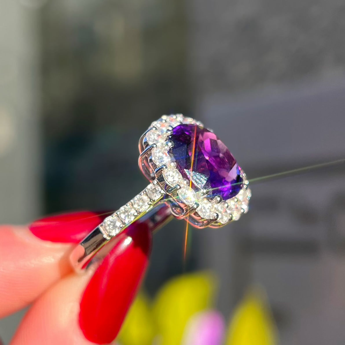 'The Elizabeth' Amethyst and Diamond 18ct White Gold Dress Ring | Size N ½