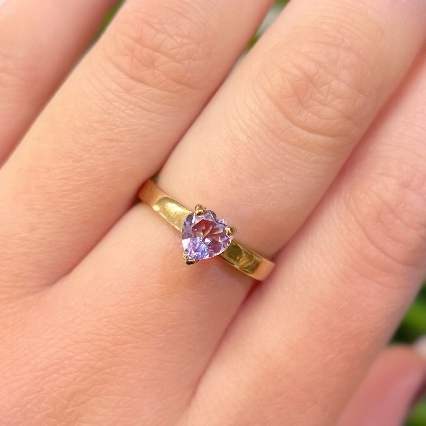Handmade Vintage Amethyst 9ct Yellow Gold Heart Solitaire Ring | Size M