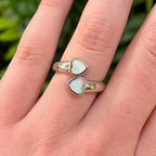 Two Hearts White Opal Sterling Silver Ring | Adjustable Size