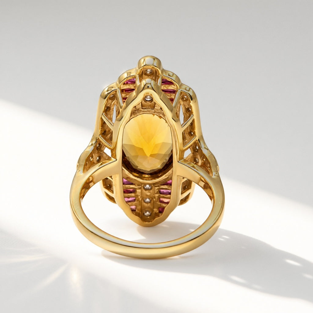 'The Soleil' Citrine, Orange Sapphire and Diamond 18ct Yellow Gold Cocktail Ring | Size M ½
