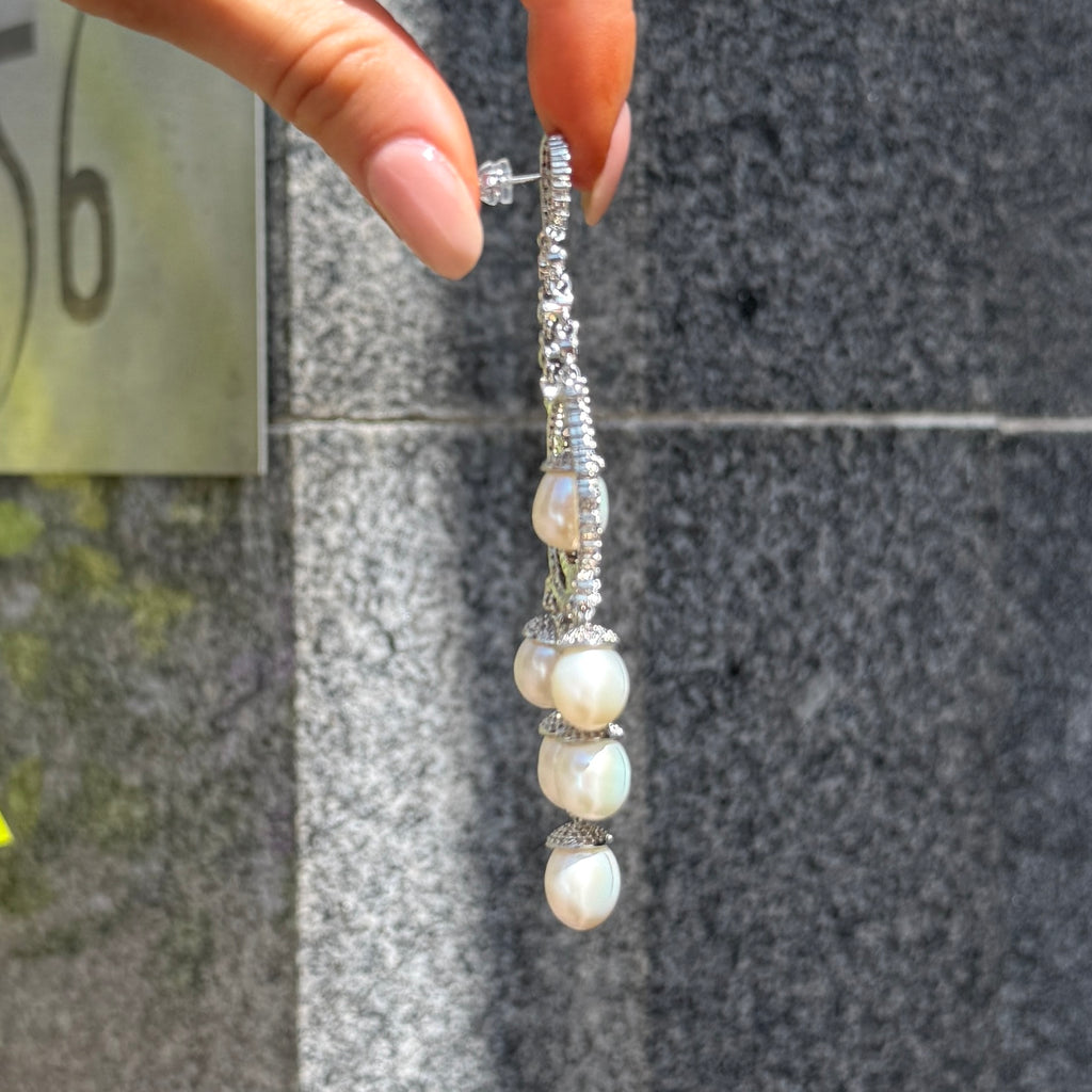 Freshwater Pearl & Cubic Zirconia Sterling Silver Drop Earrings